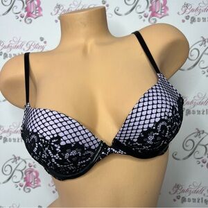 Victoria secret bra lace purple black faux leather sexy lingerie pushup cleavage